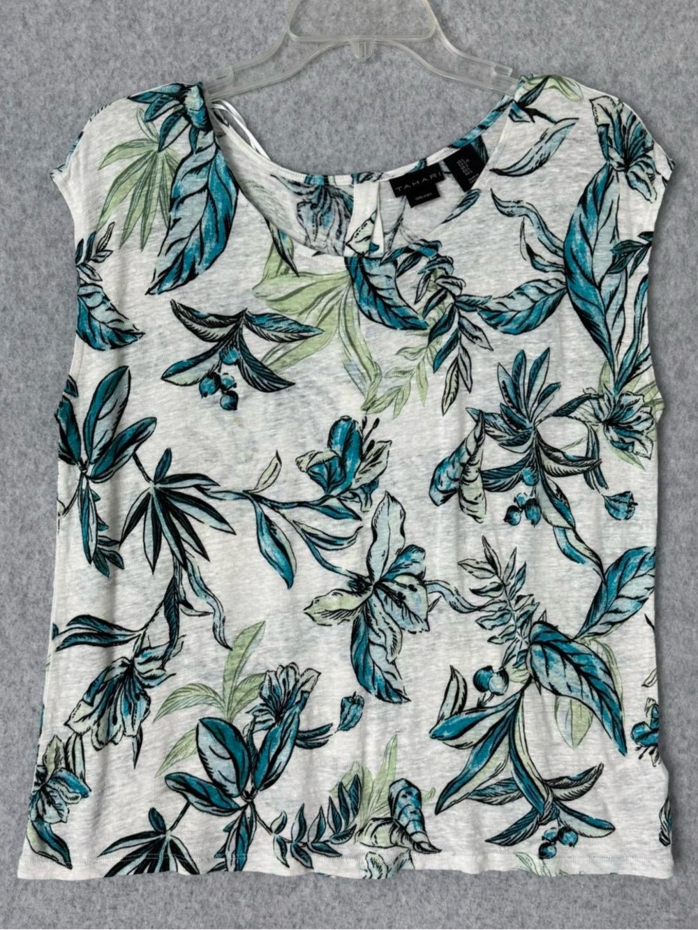 Tahari Linen Short Sleeve T-Shirt Womens Size L Blue Green Black White Lot of 2 - Picture 3 of 16